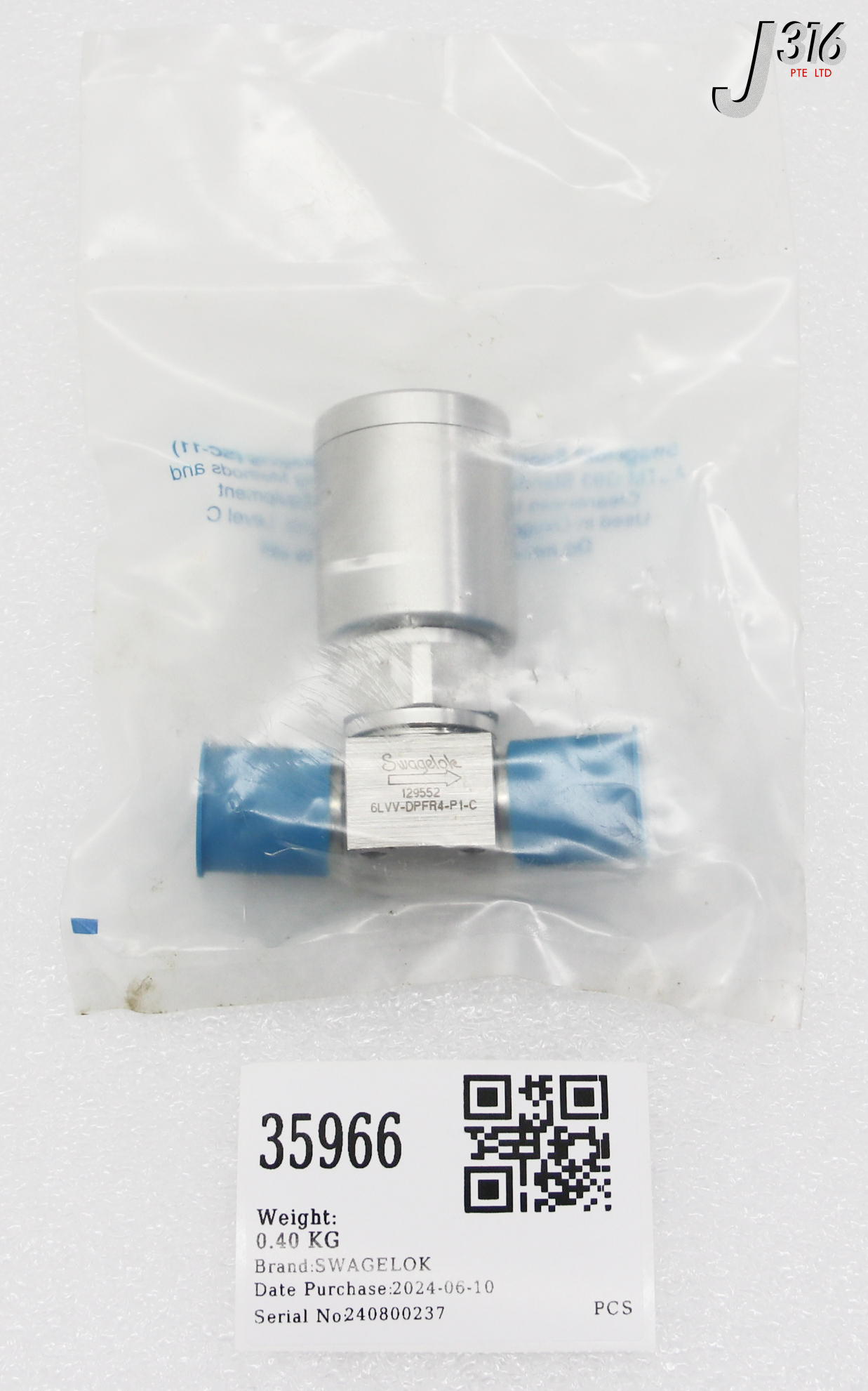 マリン 35966 SWAGELOK DIAPHRAGM SEALED VALVE, 1/4